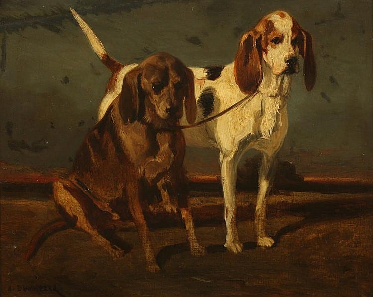 edouard armand dumaresq french 1826 1895 coupled hounds signed lower left oil on panel · Sloans & Kenyon · 2016-02-14 Edouard Armand-Dumaresq comparable auction result: edouard armand dumaresq french 1826 1895 coupled hounds signed lower left oil on panel