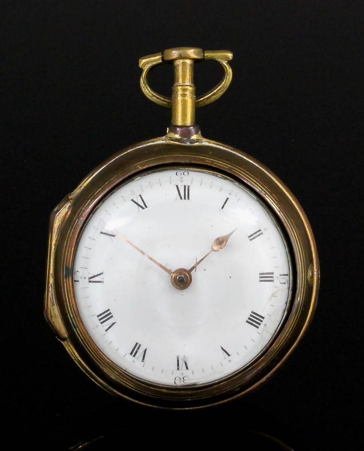 Raphael Lamar West comparable auction result: an early 19th century gilt brass pair cased verge pocket watch by robert we