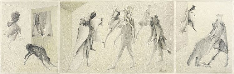 Albert Debois comparable auction result: albert debois n en 1938 triptyque 1976 crayon