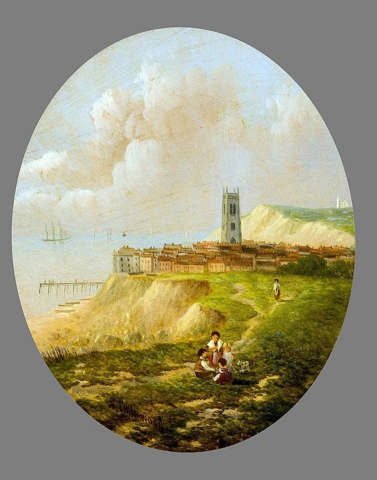 Edward Littlewood comparable auction result: edward littlewood 1863 1898 british cromer from the north cliff oil on paper signed and inscribed to mount 20 x 25 5 cm oval framed and glazed