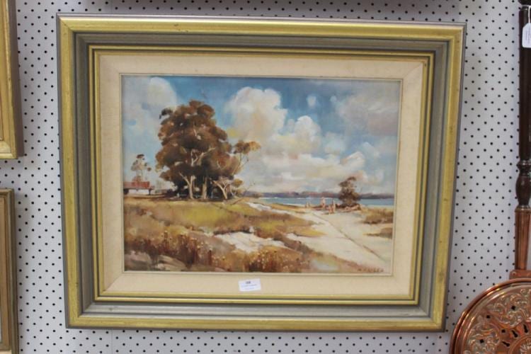 Mark Kaiser comparable auction result: mark kaiser 1933 95 australian at the beach oil on board approx 40cm x 50cm
