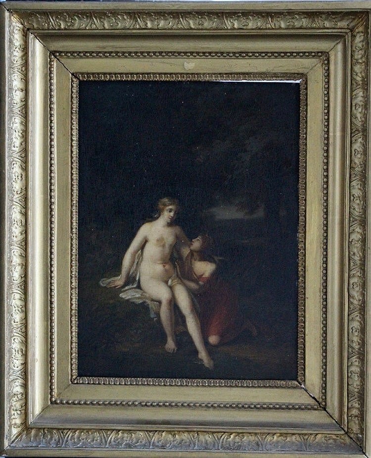 Louis de Moni comparable auction result: louis de moni 1698 1771 circle couple in landscape oil on wooden panel