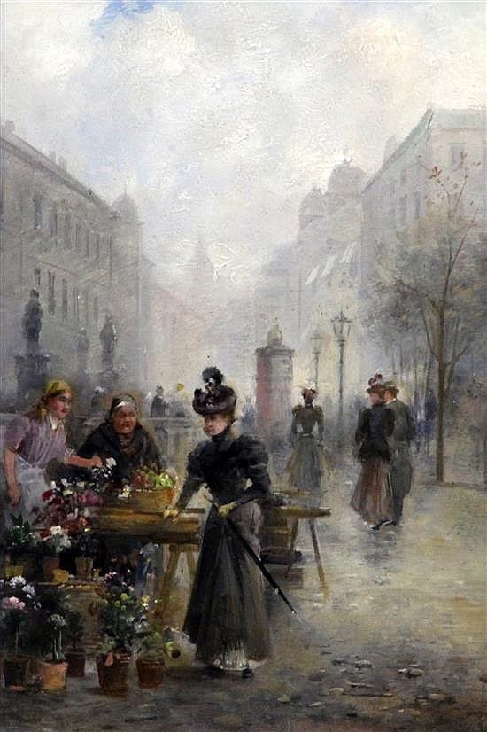 Henri-Gaston Darien comparable auction result: henri gaston darien french 1864 1926 victorian flower market 8 x 5 5in