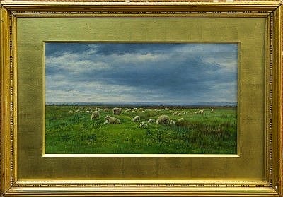 William Luker comparable auction result: william luker 1828 1905 oil on board sheep grazing in extensive landscape signed with monogr