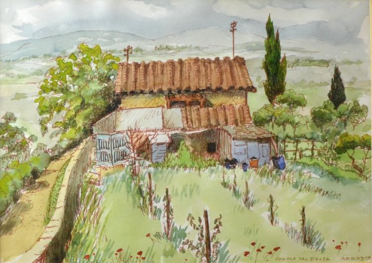 Sydney Arrobus comparable auction result: sydney arrobus casole val d esa signed watercolour 20cm x 27 5cm