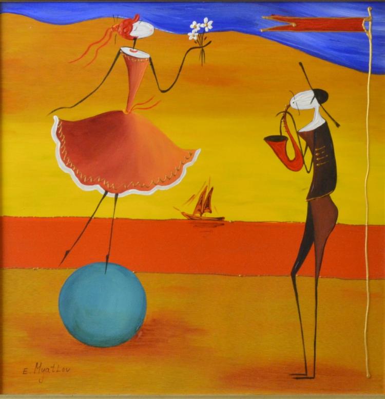Esther Myatlov comparable auction result: esther myatlov b 1976 winter sonata ii oil on wood signed framed 30cm x 30cm size of frame 54cm x 54cm
