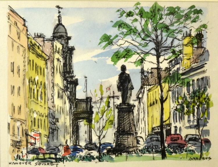 Sydney Arrobus comparable auction result: sydney arrobus hanover square signed pen and watercolour 13cm x 17cm