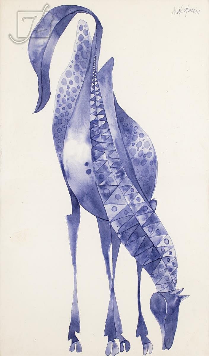 Carlos Nakatani comparable auction result: carlos nakatani 1934 2004 blue horse watercolor