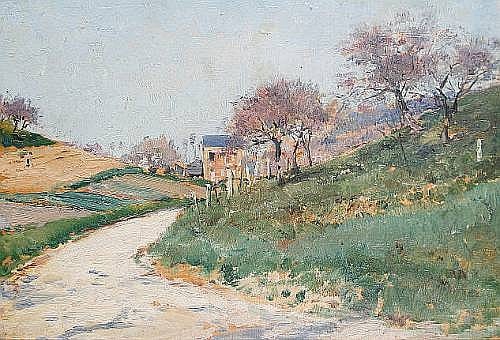 Heinrich Neppel comparable auction result: heinrich neppel german 1874 1936 a figure on a country lane with an extensive landscape beyond