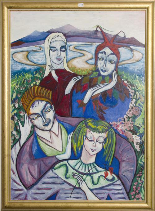 Elizabeth Vassilieff comparable auction result: elizabeth vassilieff 1917 2007 lovers jesters 90x67 cm
