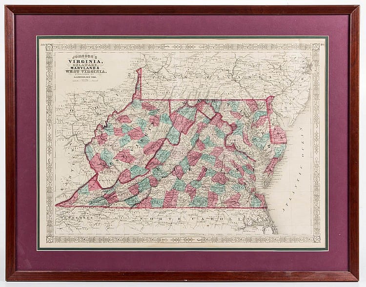 Alvin Jewett Johnson comparable auction result: alvin jewett johnson american 1827 1884 map of virginia delaware maryland and west virginia