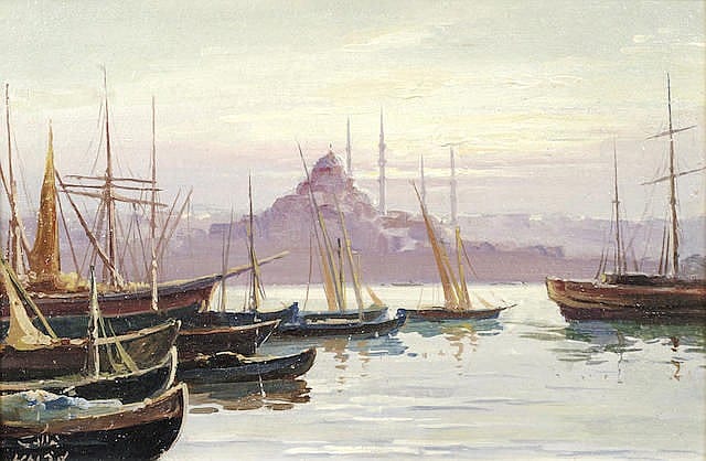 Halid Naci comparable auction result: halid naci turkish 1875 1921 views of constantinople from the bosphorus a pair each 20 3 x 30 5cm 8 x 12in 2