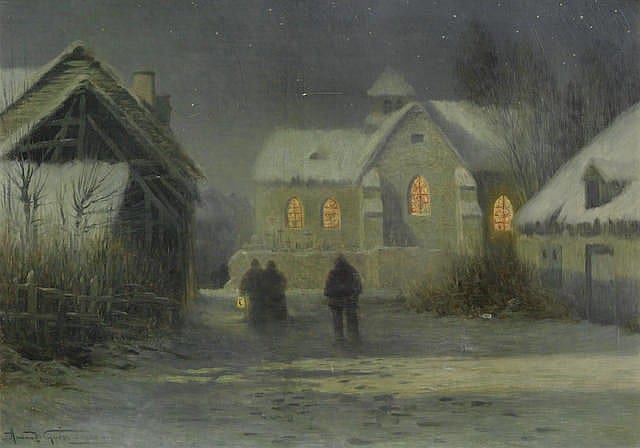 Armand Guéry comparable auction result: armand gu ry french 1850 1912 messe de minuit nuit de no l bertincourt en champagne