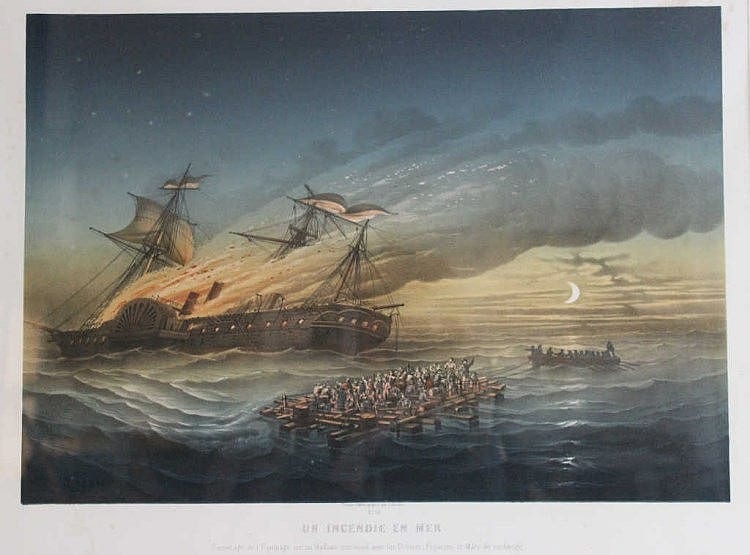 Louis LeBreton comparable auction result: louis lebreton 1818 1866 un incendie en mer gravure dit e paris