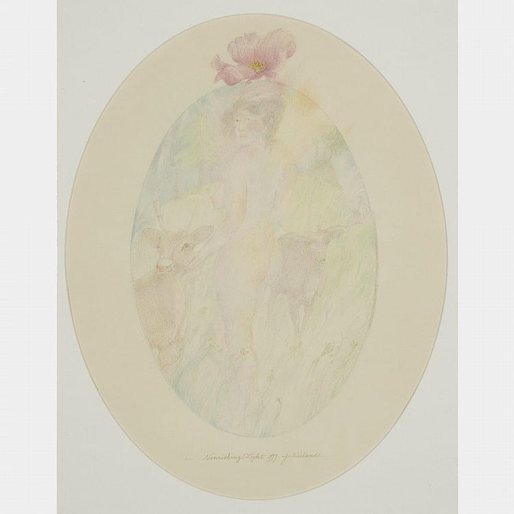 Joyce Wieland comparable auction result: joyce wieland r c a nourishing light 1979 coloured pencils framed as an oval sight 11 5 ins x 9 ins 29 2 cms x 22 9 cms