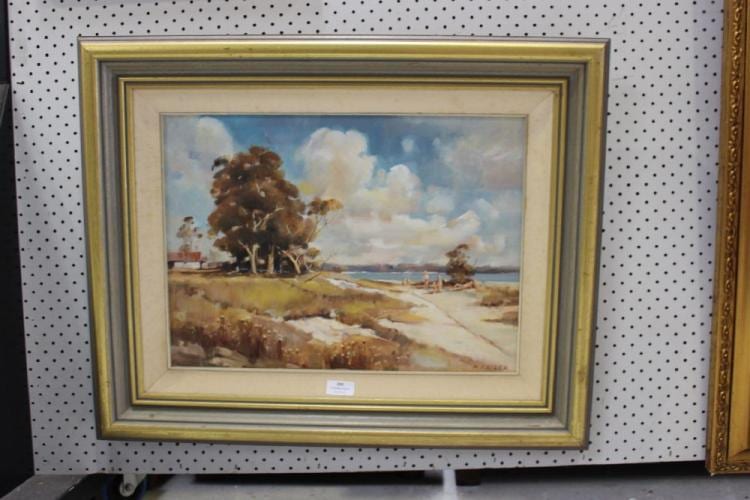 Mark Kaiser comparable auction result: mark kaiser 1933 95 australian at the beach oil on board approx 40cm x 50cm