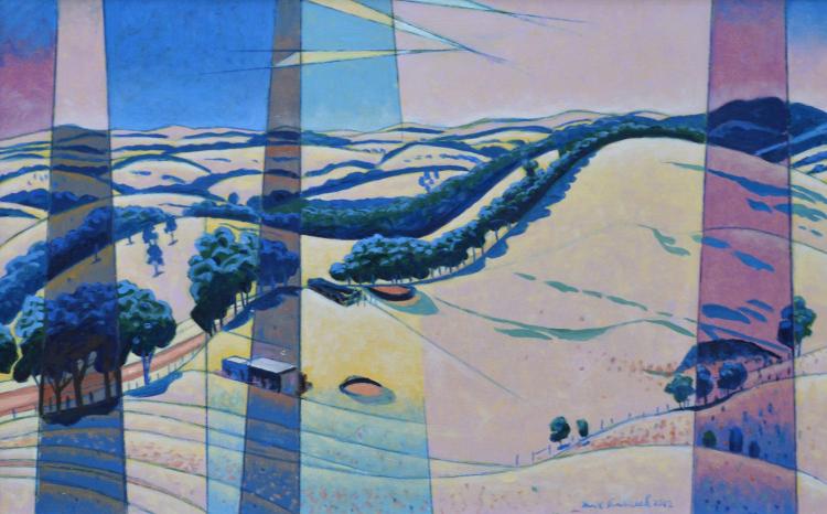 Max Dimmack comparable auction result: max dimmack blue landscape oil on board 48 x 77 cm