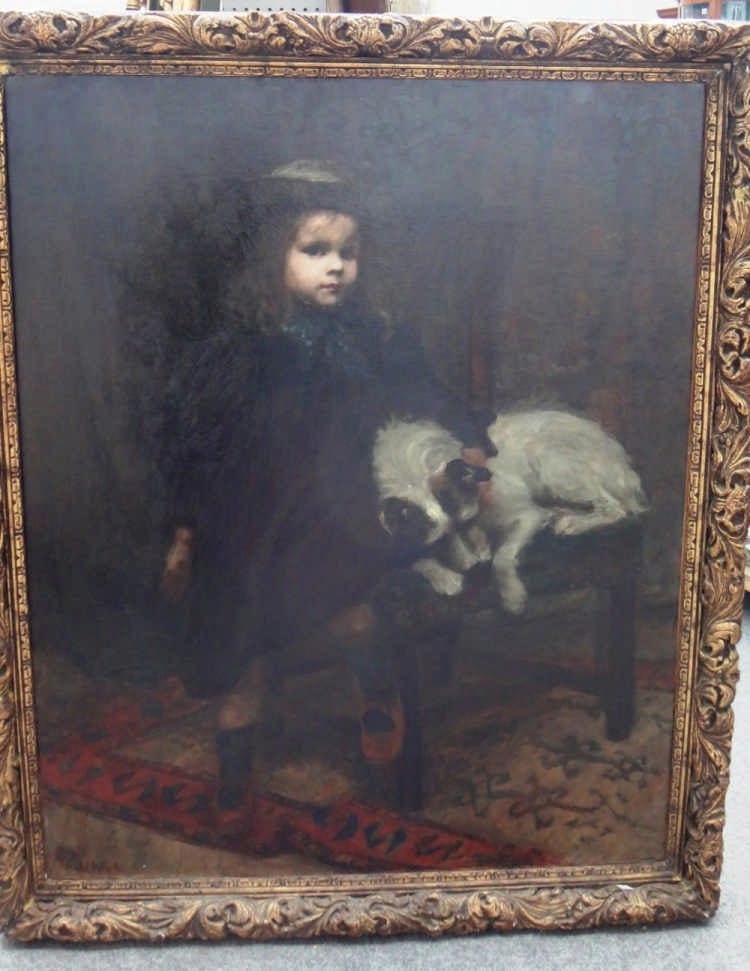 Isabel White comparable auction result: isabel white fl 1892 1904 portrait of a young girl with her pet dog oil