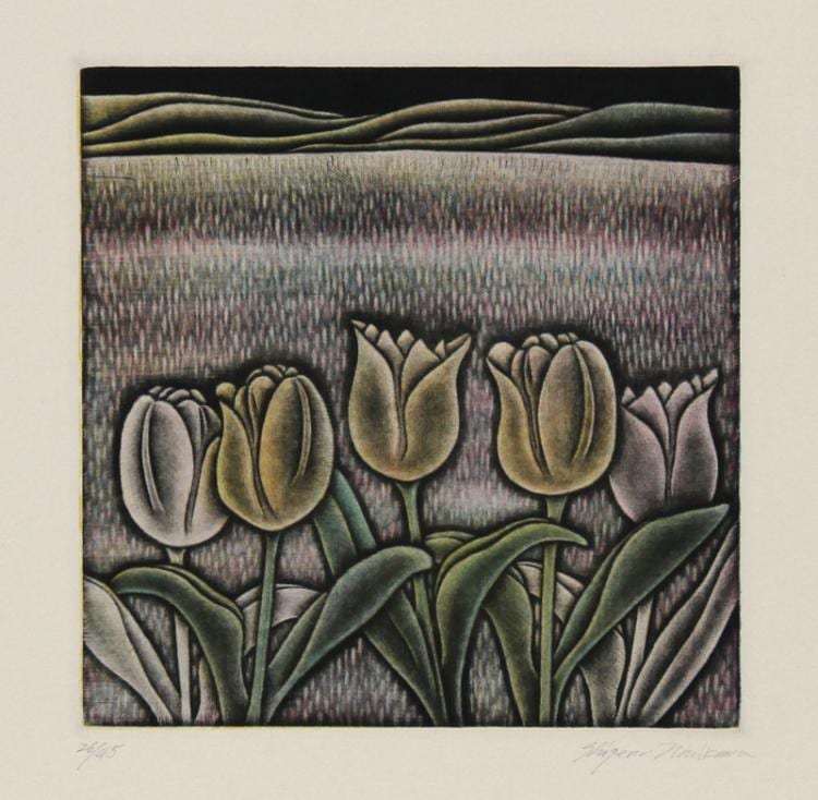 Shigenu Narikawa comparable auction result: shigenu narikawa tulips mezzotint