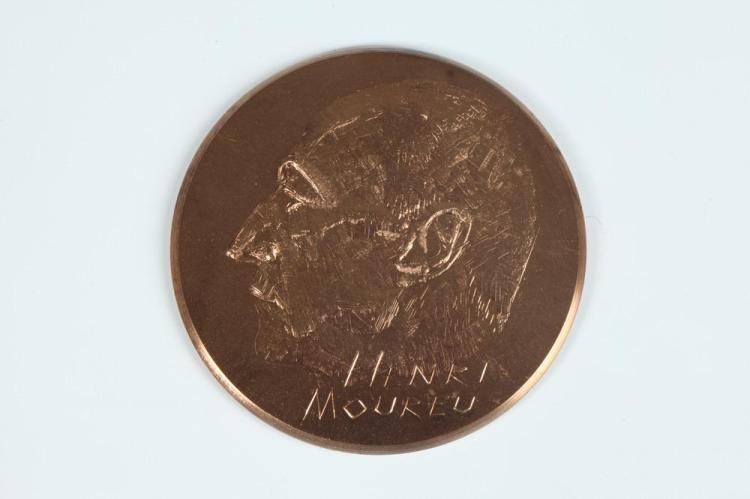 Raymond Joly comparable auction result: raymond joly french 1911 2006 henri moureu bronze relief and intaglio medallion obverse portrait of the french academic and chem