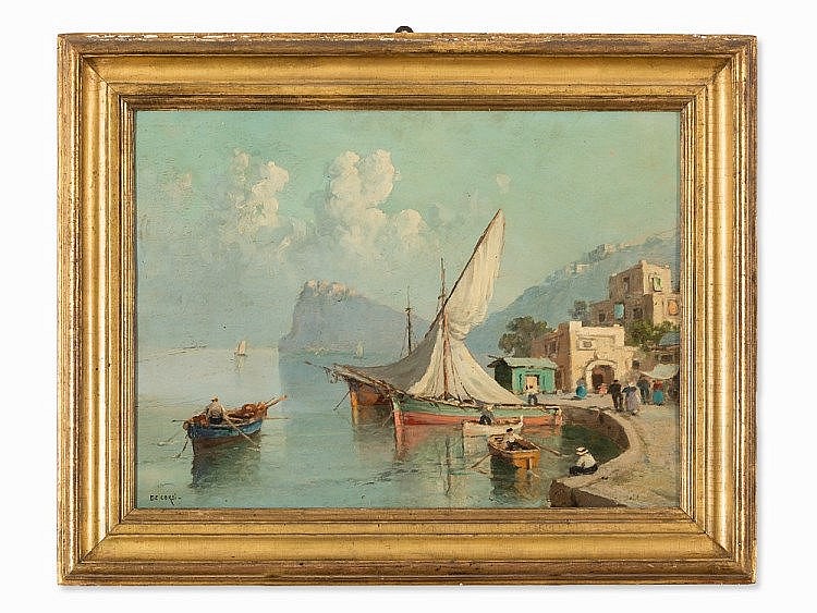 Nicola DeCorsi comparable auction result: nicola de corsi 1882 1956 mediterranean harbor 20th c