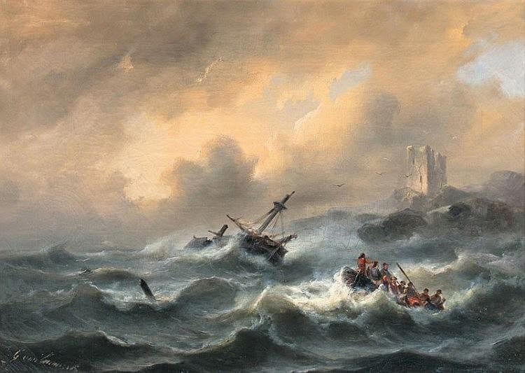 Govert von Emmerik comparable auction result: companion pieces ships in storm