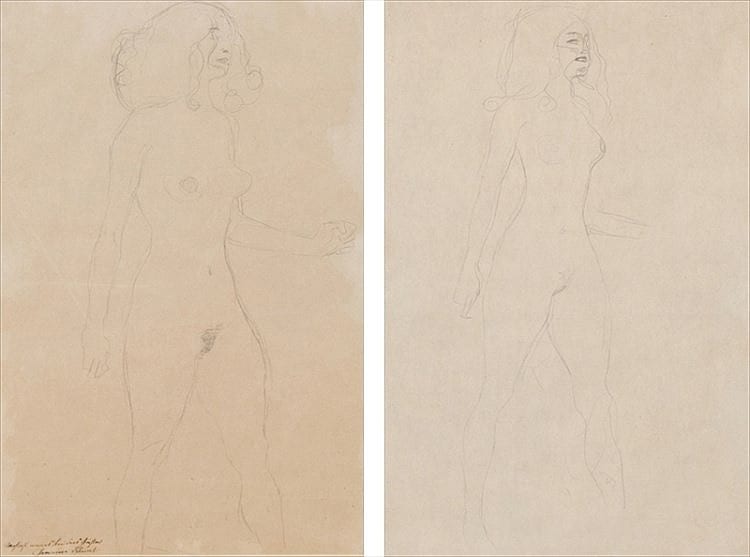 Gustav Klimt, Mit hangendem rechten Arm und waagrechtem linken comparable sale