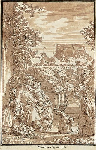 Jean Michel Moreau comparable auction result: a family reunion in a garden