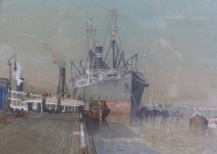 Donald Maxwell comparable auction result: donald maxwell 1877 1936 shipyard and companion of ship at the dock