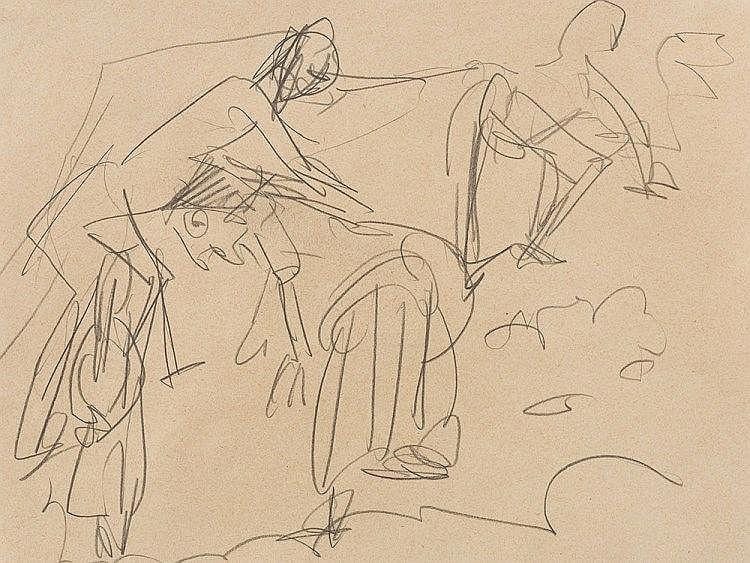 Ernst Ludwig Kirchner, Bei der Feldarbeit I, Drawing, 1919/20 sold by Auctionata Paddle8 AG, lot 26 — auction record photograph