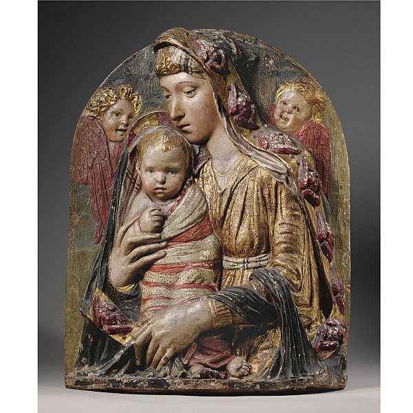 A Highly Important Gilt and Painted Terracotta Relief of the Virgin and Child, by Donato di Betto Bardi, called Donatello (circa 1386-1466) comparable sale