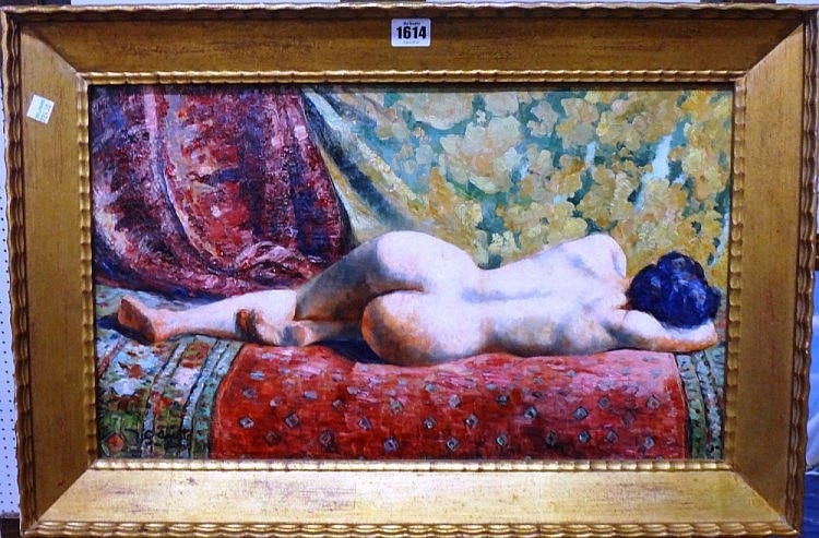 Georgette Agutte comparable auction result: georgette agutte 1867 1922 reclining nude oil on canvas signed 32 5cm