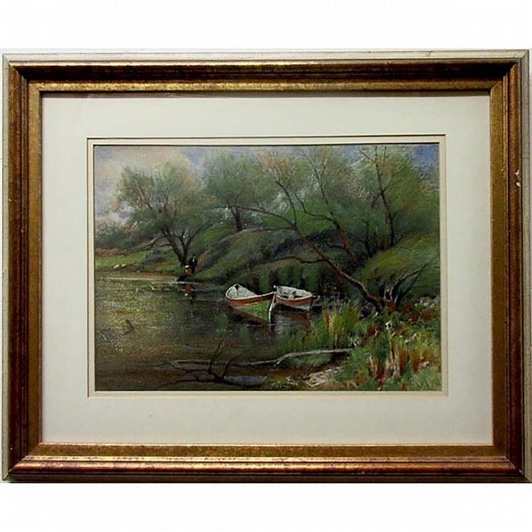 Joseph Thomas Rolph comparable auction result: joseph thomas rolph canadian 1831 1916 lagoon with man and woman and boats watercolour signed and dated 1908 lower right sight 10 8