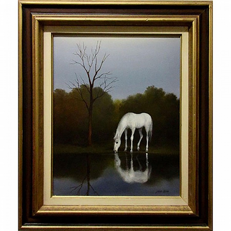 David Jean comparable auction result: david jean canadian 1938 white horse watering oil on canvas signed lower right 20 x 16 50 8 x 40 6 cm