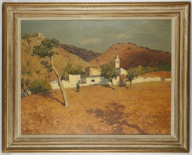 Alan Stenhouse Gourley comparable auction result: alan stenhouse gourley scottish 1909 1991 a 1960 s mediterranean village scene oil on board signed an dated 1961 60 x 80cm