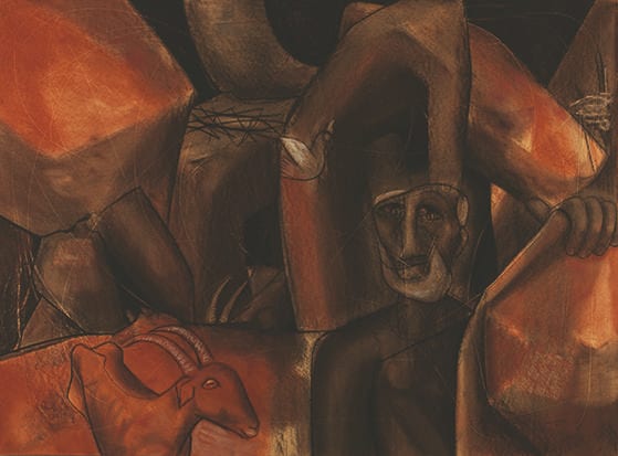 Louis Khela Maqhubela comparable auction result: louis khela maqhubela south african 1939 rocky landscape with man and go
