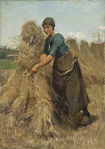David de la Mar comparable auction result: david de la mar 1832 1898 binding the hay canvas signed and dated