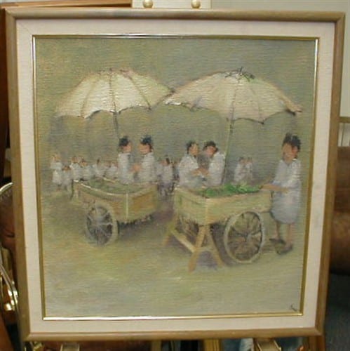 Leonard E Creo comparable auction result: leonard e creo american b 1923 oil on canvas of food carts and people 19 x 20 in pencil on back jamon galleries