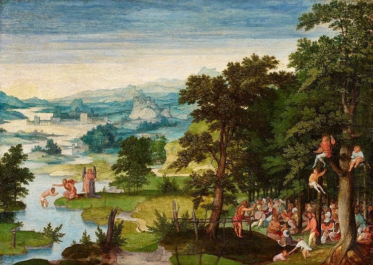 Cornelis Massys comparable auction result: cornelis massys attributed to river landscape with the baptism of christ and saint john preaching