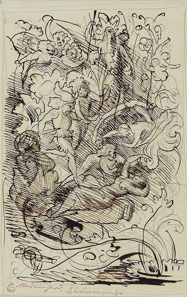 Eugen Napoleon Neureuther comparable auction result: eugen napoleon neureuther illustration sketch for der blumen rache