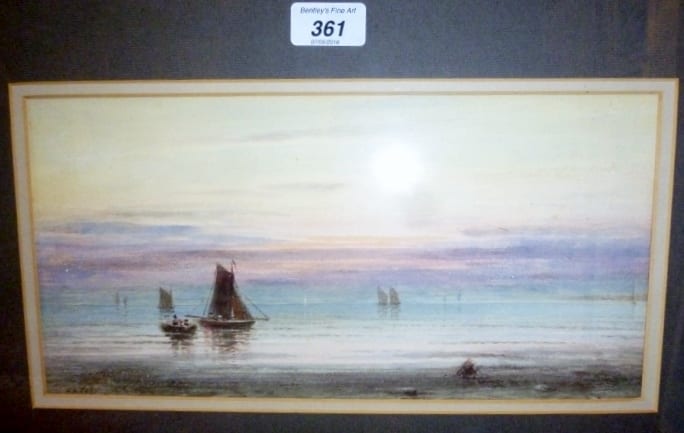 Edward Beecham Lait comparable auction result: edward beecham lait 19th century a framed and glazed watercolour depicting sailing boats at sunset signed lower left 16 cm x 33 cm est 80 120