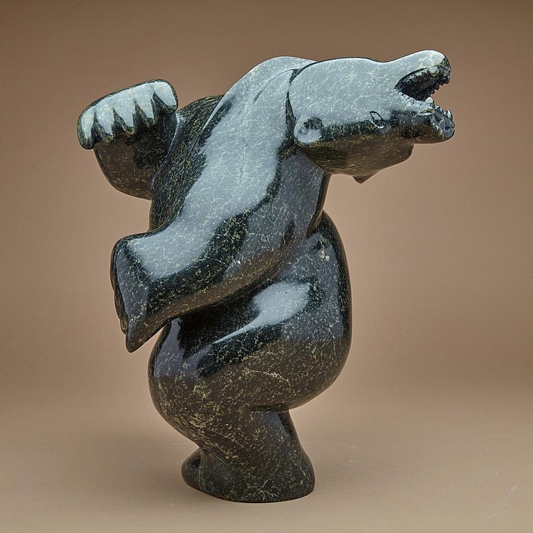 Shaa Axangayu comparable auction result: aqjangajuk shaa r c a cape dorset kinngait dancing polar bear stone 17 ins x 11 ins x 9 ins 43 2 cms x 27 9 cms x 22 9 cms