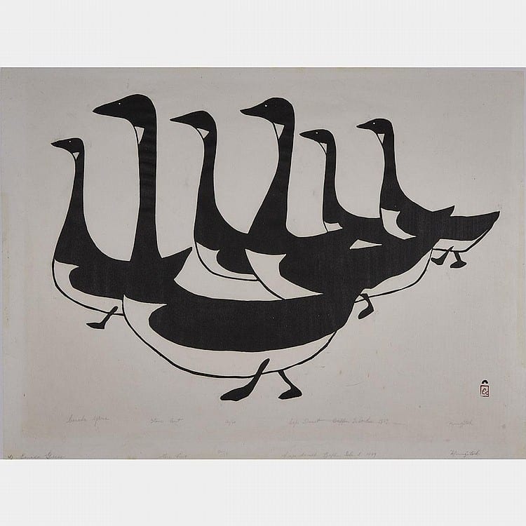 Kellypalik Mangitak comparable auction result: kellypalik mangitak cape dorset kinngait canada geese stonecut unframed 20 75 ins x 27 75 ins 52 7 cms x 70 5 cms