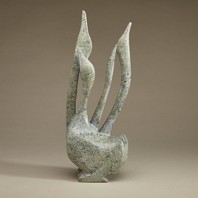 Osuitok Ipeelee comparable auction result: osuitok ipeelee r c a cape dorset kinngait family of geese stone 16 ins x 6 ins x 3 75 ins 40 6 cms x 15 2 cms x 9 5 cms