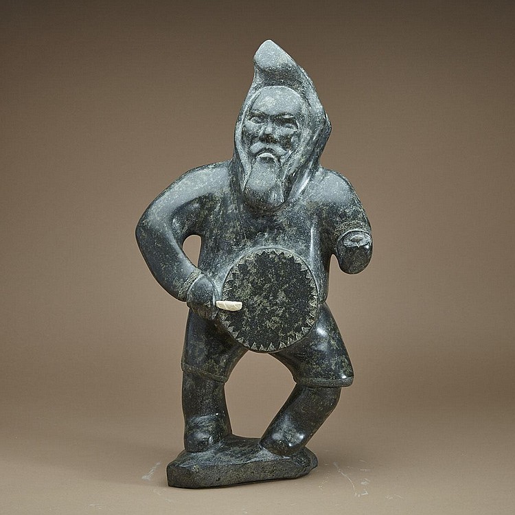 Osuitok Ipeelee comparable auction result: osuitok ipeelee r c a cape dorset kinngait one armed drummer stone antler 12 25 ins x 22 5 ins x 5 25 ins 31 1 cms x 57 2 cms x 13 3 cms