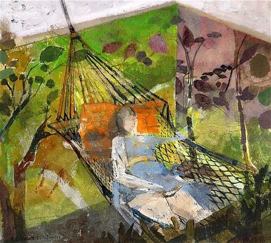 Leonard Rosoman comparable auction result: leonard rosoman 1913 woman lying in a hammock 7 5 x 8 25in