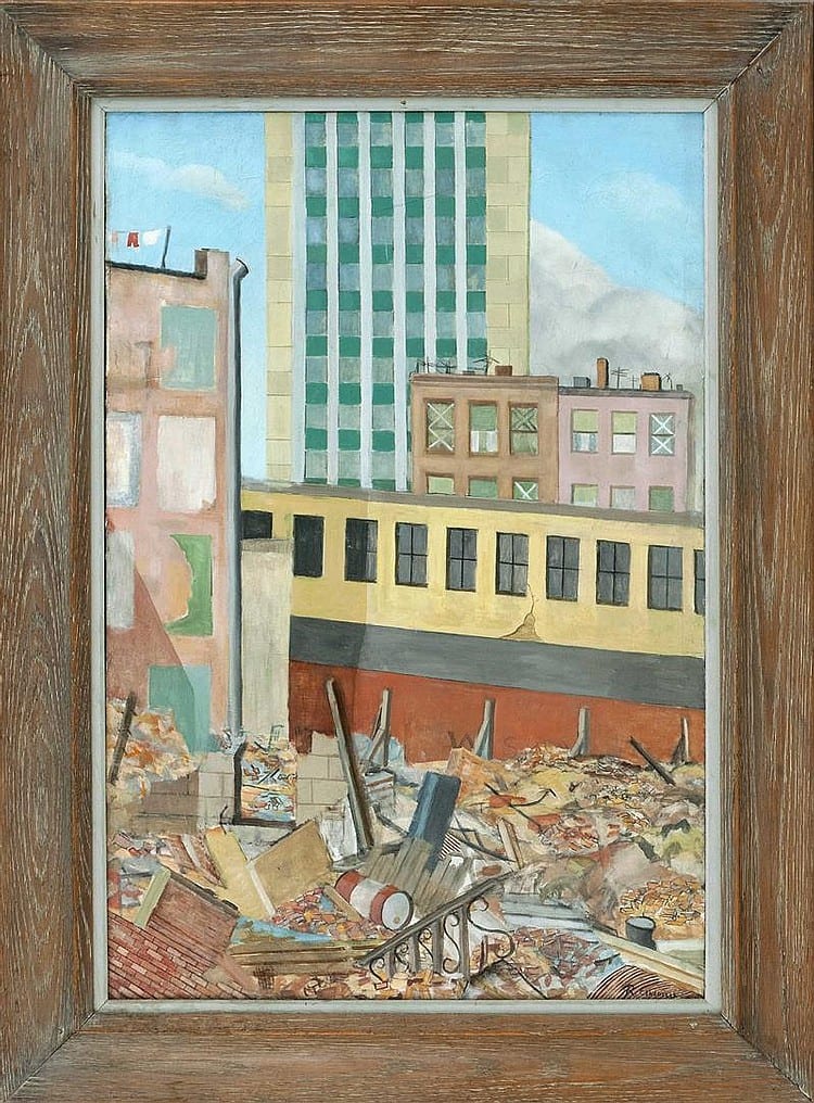 Robert Cenedella comparable auction result: robert cenedella american b 1940 city scene likely new york oil on canvas 29 x 20 framed 36 x 27