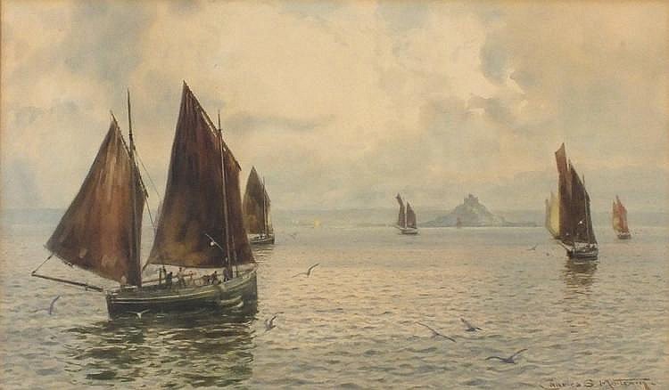 Charles Sim Mottram comparable auction result: charles sim mottram 1852 1919 watercolour the fishing fleet before st m