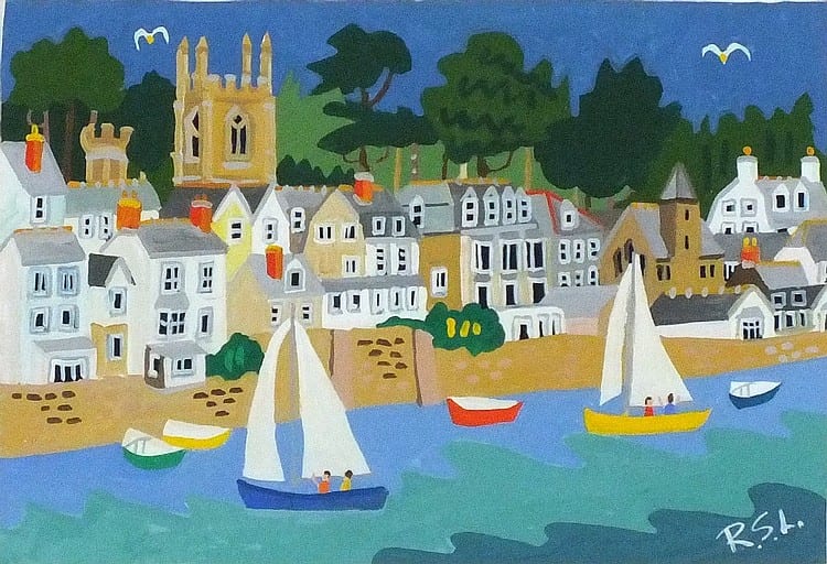 Richard Lodey comparable auction result: richard lodey b 1950 acrylic gouache on card fowey dinghies before