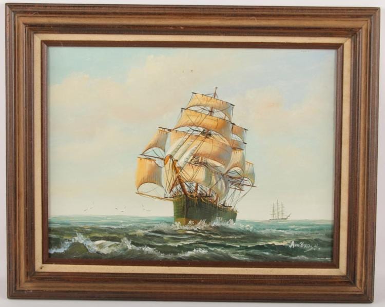 John Ambrose comparable auction result: john ambrose oil on canvas sailboat painting